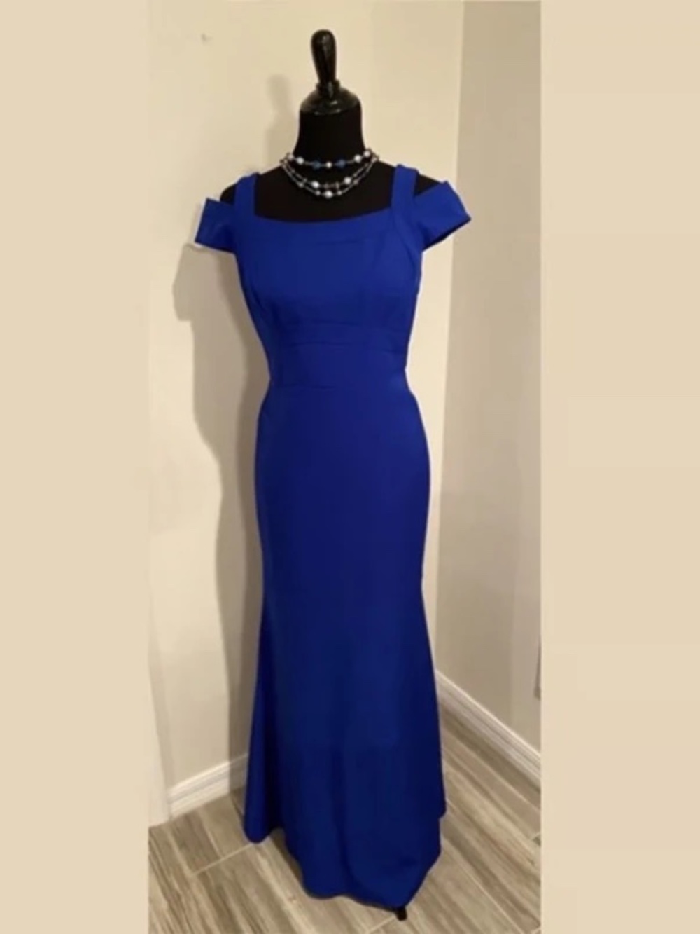 Nicole Miller NY Cobalt Blue Cold Shoulder Gown MOB Evening Maxi Dress - EUC